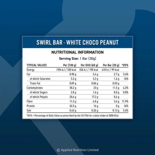 Applied Nutrition Swirl Bar 60g White Schoko Peanut