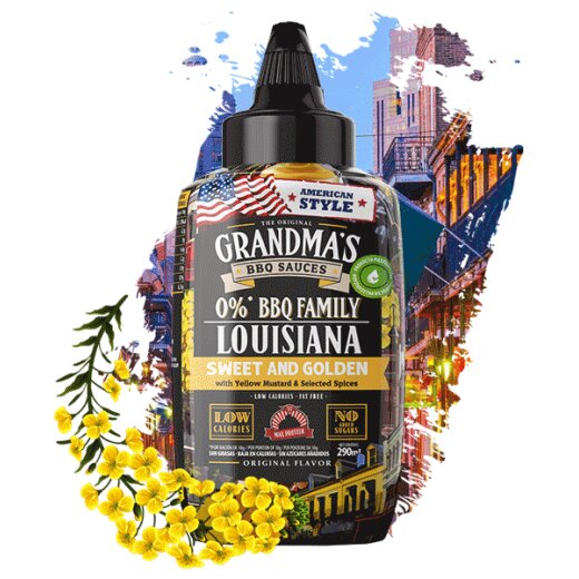 Max Protein Grandmas BBQ Sauces 290ml Louisiana Sweet and Golden with Yellow Mustard & Selected Spices