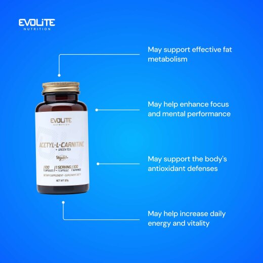 Evolite Nutrition Acetyl-L-Carnitine + Green Tea 100 Vege Caps