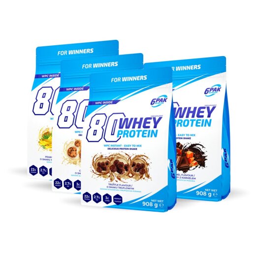 6PAK 80 Whey Protein 900g WHITE CHOCO STRAWBERRY