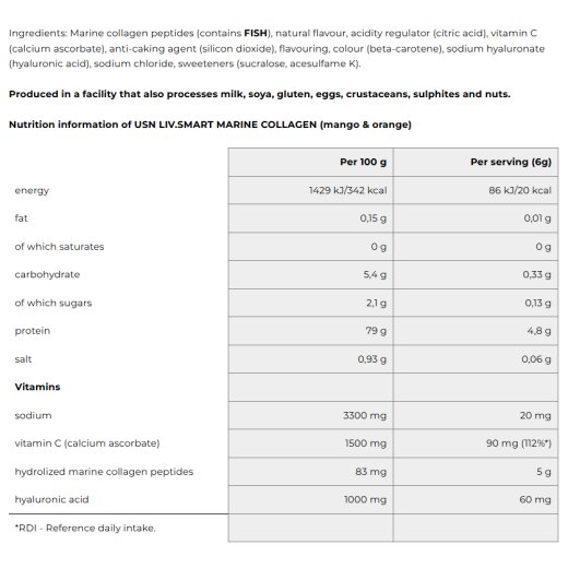 USN Liv.Smart Marine Collagen 330g Mango-Orange