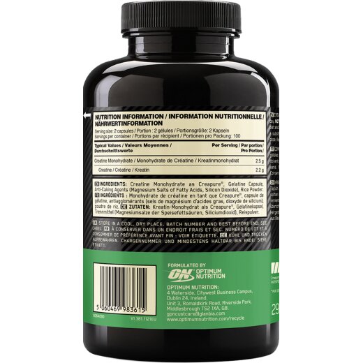 Optimum Nutrition Creatine Capsules Creapure 200caps