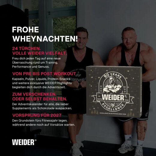 Weider Fitness Adventskalender 2026 mit 24 Sporternährungsprodukten