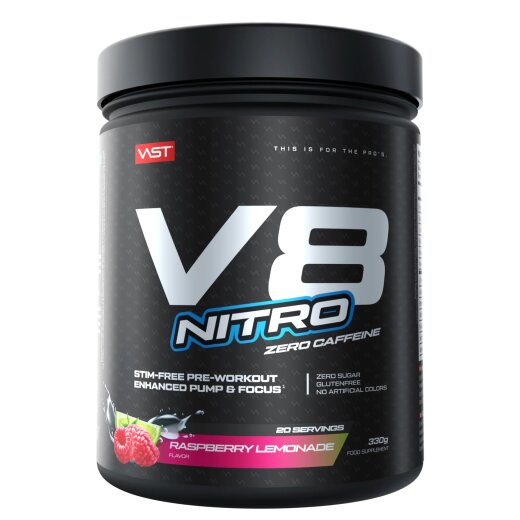 Vast Sports V8 Nitro Zero Caffeine 364g Raspberry Lemonade