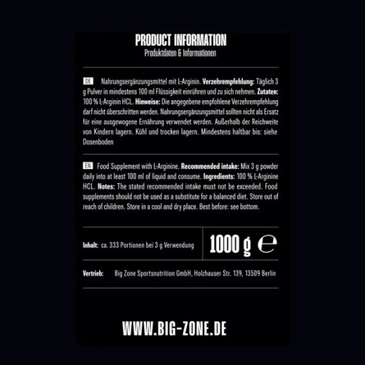 Big Zone L-Arginin HCL 1000g