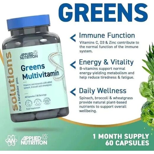 Applied Nutrition Greens Multivitamin Capsules - 60 Kapseln