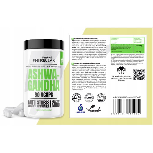 Hiro Lab Ashwagandha 600 mg - 90 Vegane Kapseln