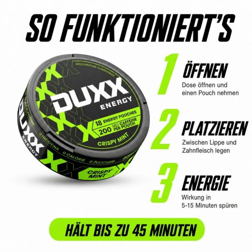 DUXX Energy Pouches Koffein 200mg Crispy Mint 18 Beutel