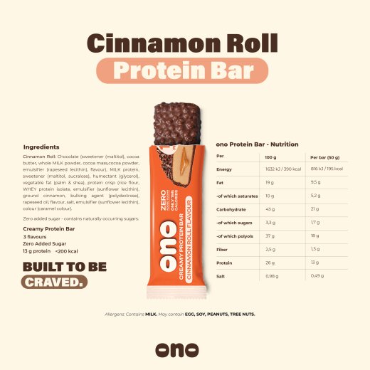 ono Nutrition Protein Bar 50g Cinnamon Roll