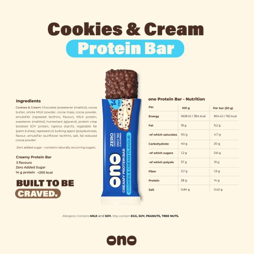 ono Nutrition Protein Bar 50g Cookies and Cream
