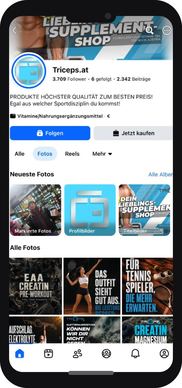 Facebook Seite Triceps.at auf dem iPhone